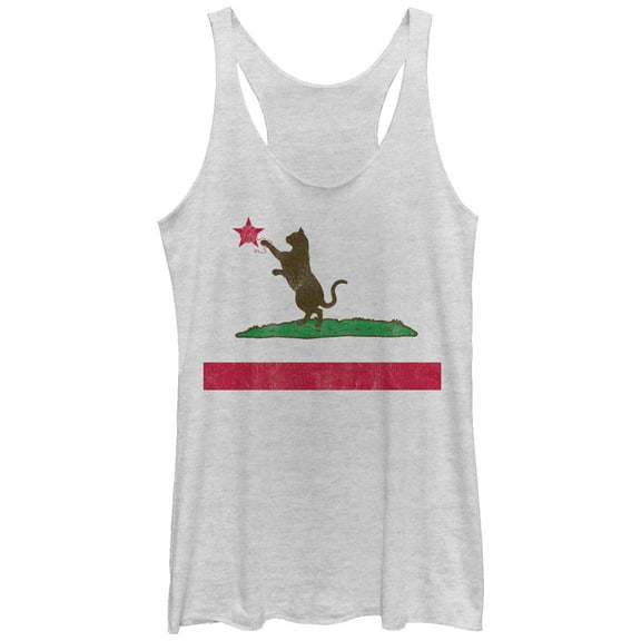 Women's Lost Gods California Flag Cat  Racerback Tank Top White Heather Small