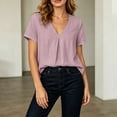 thumbnail image 4 of cfhntfmh Spring Tops for Women Casual V Neck Cotton Blend Shirts Short Sleeve Loose Fit Lightweight Blouse Tunics, 4 of 7
