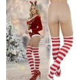 thumbnail image 2 of ToBeInStyle Womens Sassy Striped and Rudolph Detail Stockings - Red/White - One Size, 2 of 7