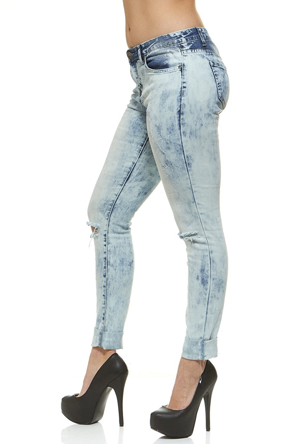 V.I.P.JEANS Ripped Distressed Skinny Mid-Rise Washed Jeans For Women 5 ...