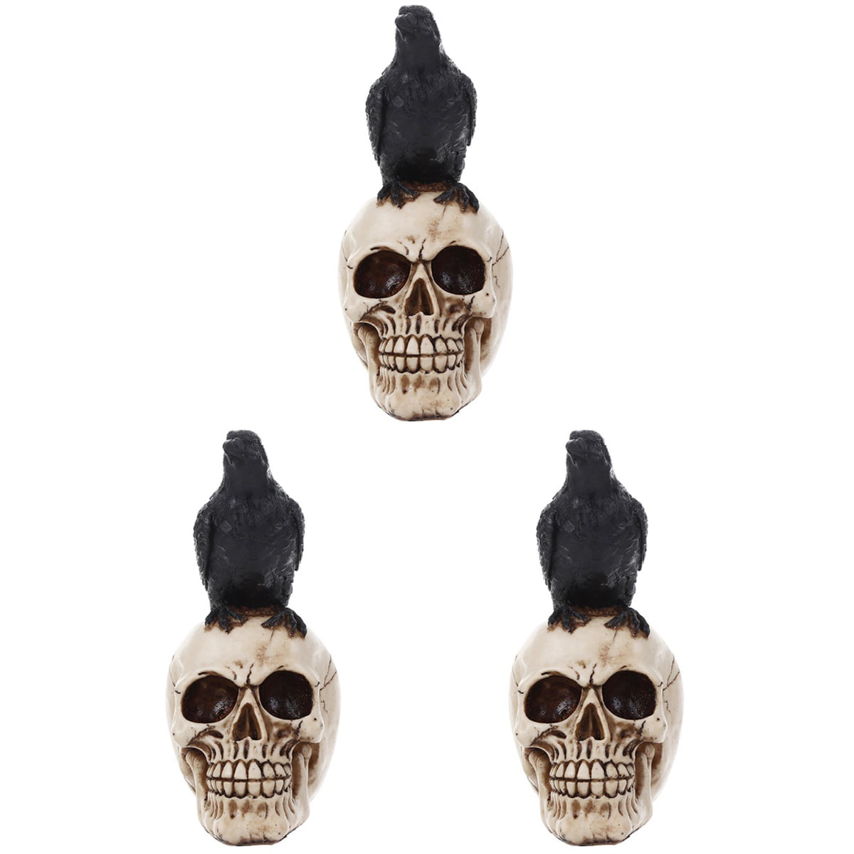 Hand-Carved Bovine BONE Skull Beads For Jewelry Making 3pcs Halloween Decoration 