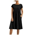 thumbnail image 1 of Vestido de algodón y lino con corte en A para mujer 2025 - Cuello redondo, tallas grandes, corte holgado, ropa informal de oficina para verano, 1 of 6