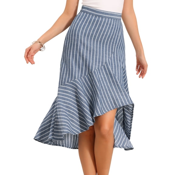 DARING DIVA Women's High Low Hem Ruffles A-Line Midi Skirts X-Small Light Blue