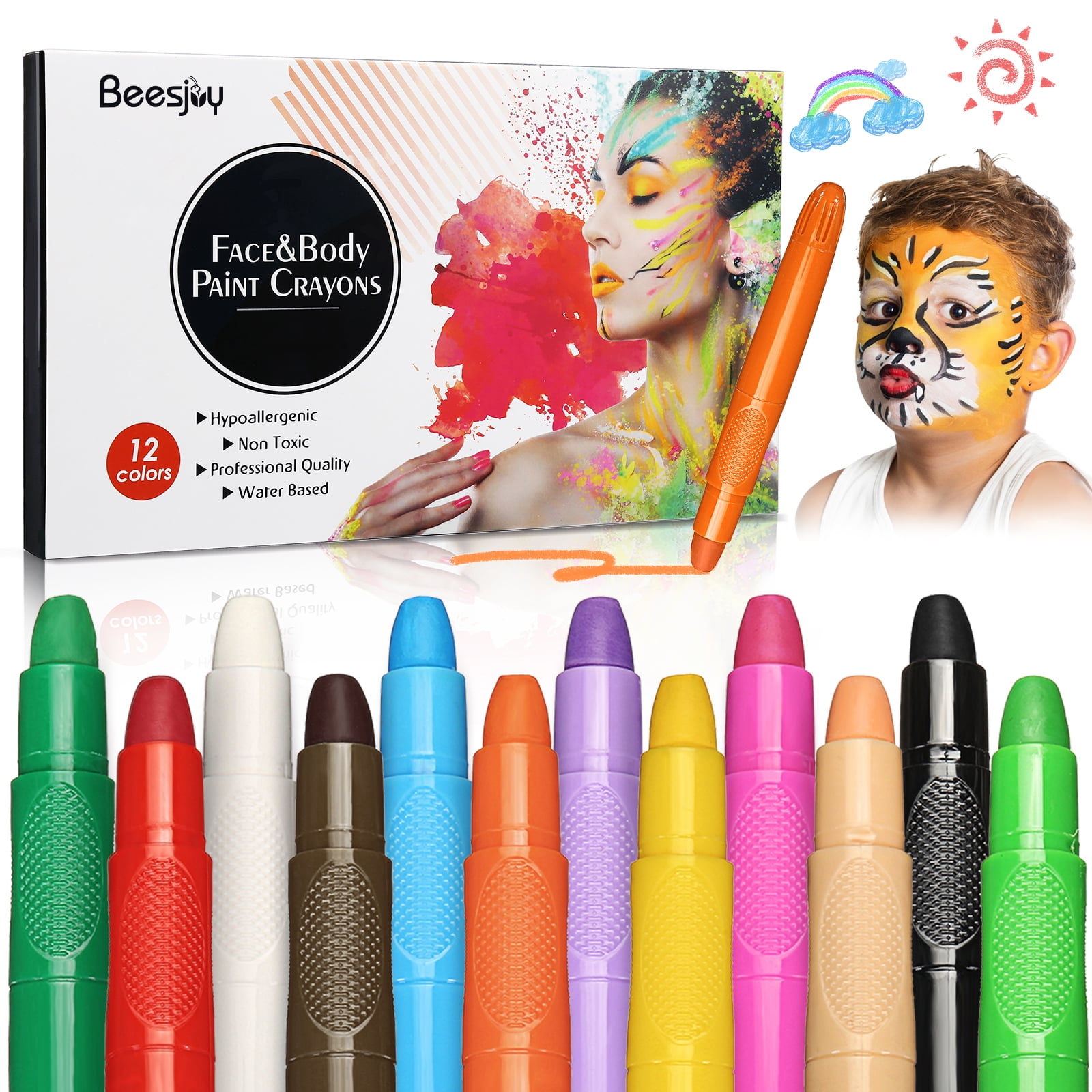 Face Painting Kit For Kids, Beesjuy 12 Colors Water Based Face Paint  Crayons, Professional Safe Body Paint For Makeup With Brush, Birthday,  Cosplay - Walmart.Com