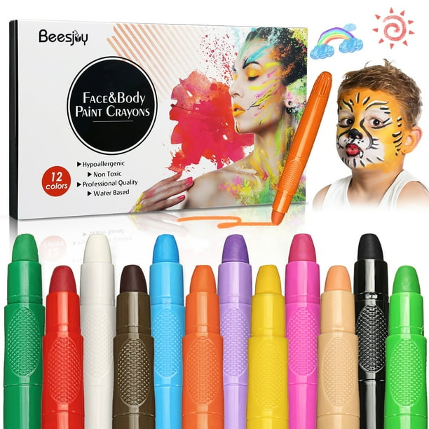 Face Painting Kit for Kids, Beesjuy 12 Colors Water Based Face Paint