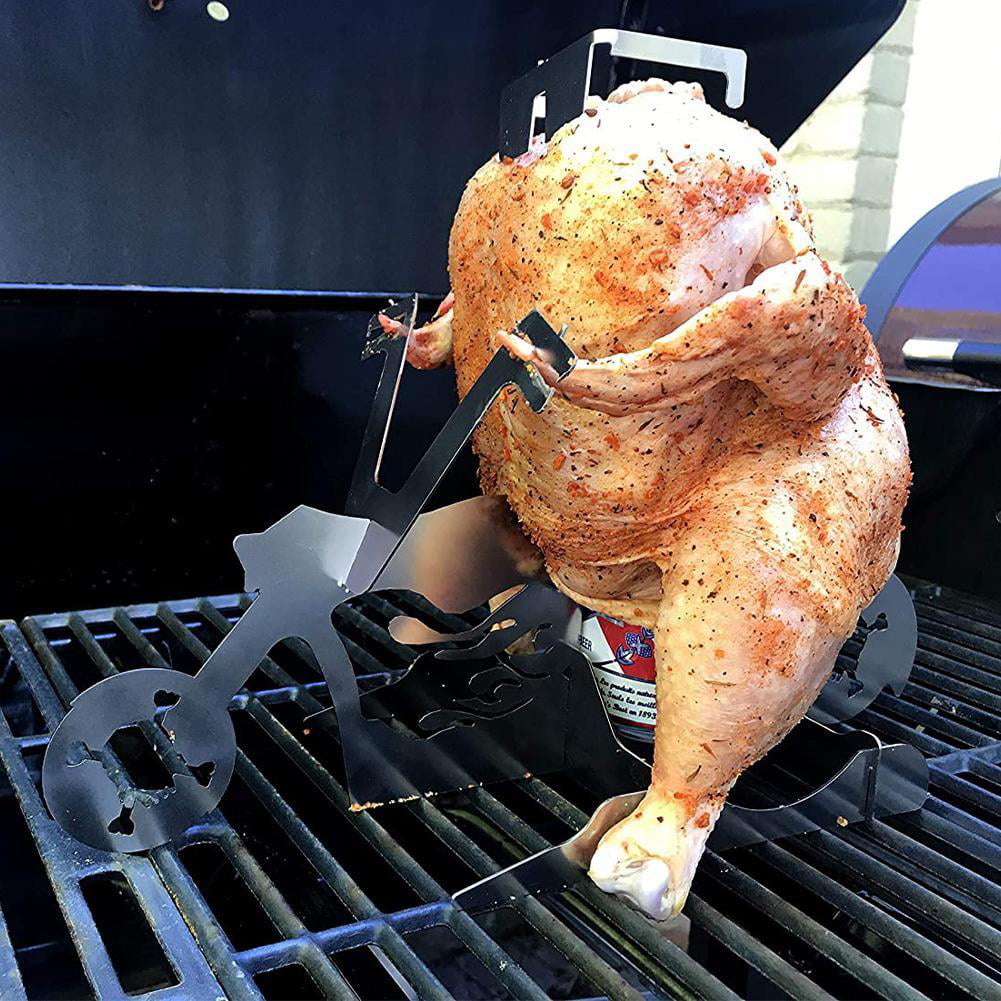 Portable Chicken Stand Beer American Motorcycle BBQ Stainless Steel Rack with Glasses Indoor Outdoor Use Syfinee Beer Can Chicken Holder for Grill