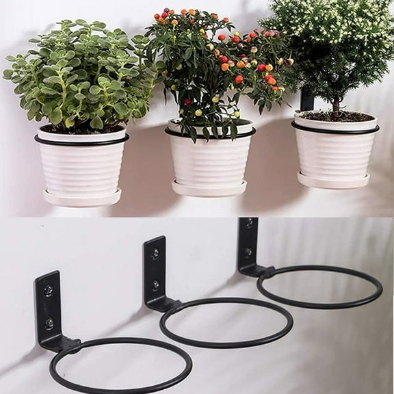 Travelwant Flower Pot Holder Ring Wall Mounted Metal Planter Hooks Hangers Wall Bracket, Black