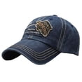 thumbnail image 1 of PMVFHDE Unisex Washed Retro Distressed Letter Patch Style Baseball Cap Curved Brim Hat For Men And Women Navy, 1 of 3