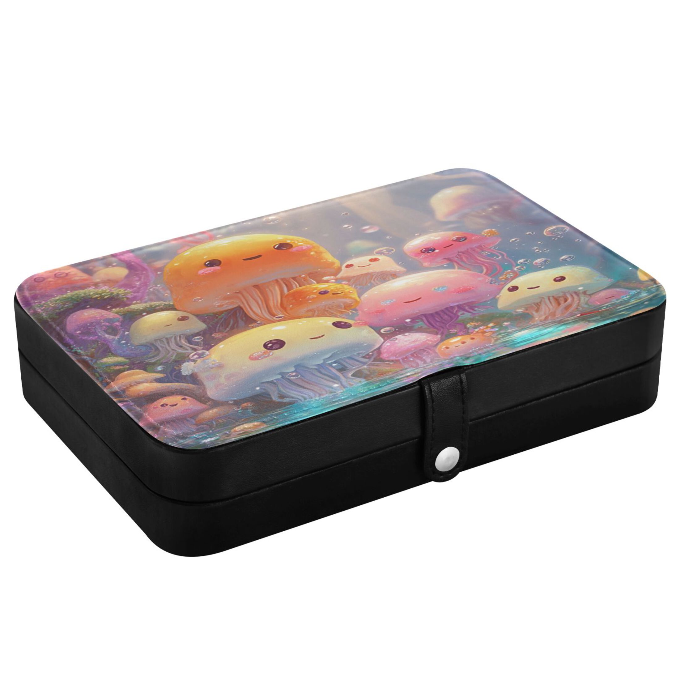 Leather Jewelry Box Rectangular 8.27x5.5x1.78In Travel Jewelry Storage Earrings Necklace Bracelet Watch Brooch Storage Lovely Cartoon Jellyfish