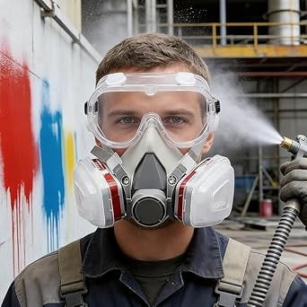 Full Face Respirator Mask with Filters & Goggles, Reusable Safety Mask with Dual Activated Carbon Filters for Painting Chemical Dust, NIOSH Certified(XX)