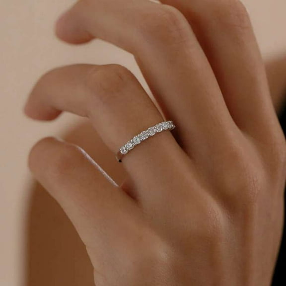 vylahjewellery 1 CT Moissanite Diamond Ring 14K Rose Gold Engagement Ring Half Eternity Bridal Ring for Her