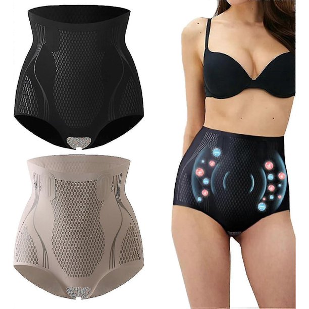 CHAO 2 piezas de ropa interior modeladora reparadora de fibra de iones de hielo, fibra de nido de grafeno, adelgazante para aumentar la cadera, ropa interior de control abdominal L negro-café