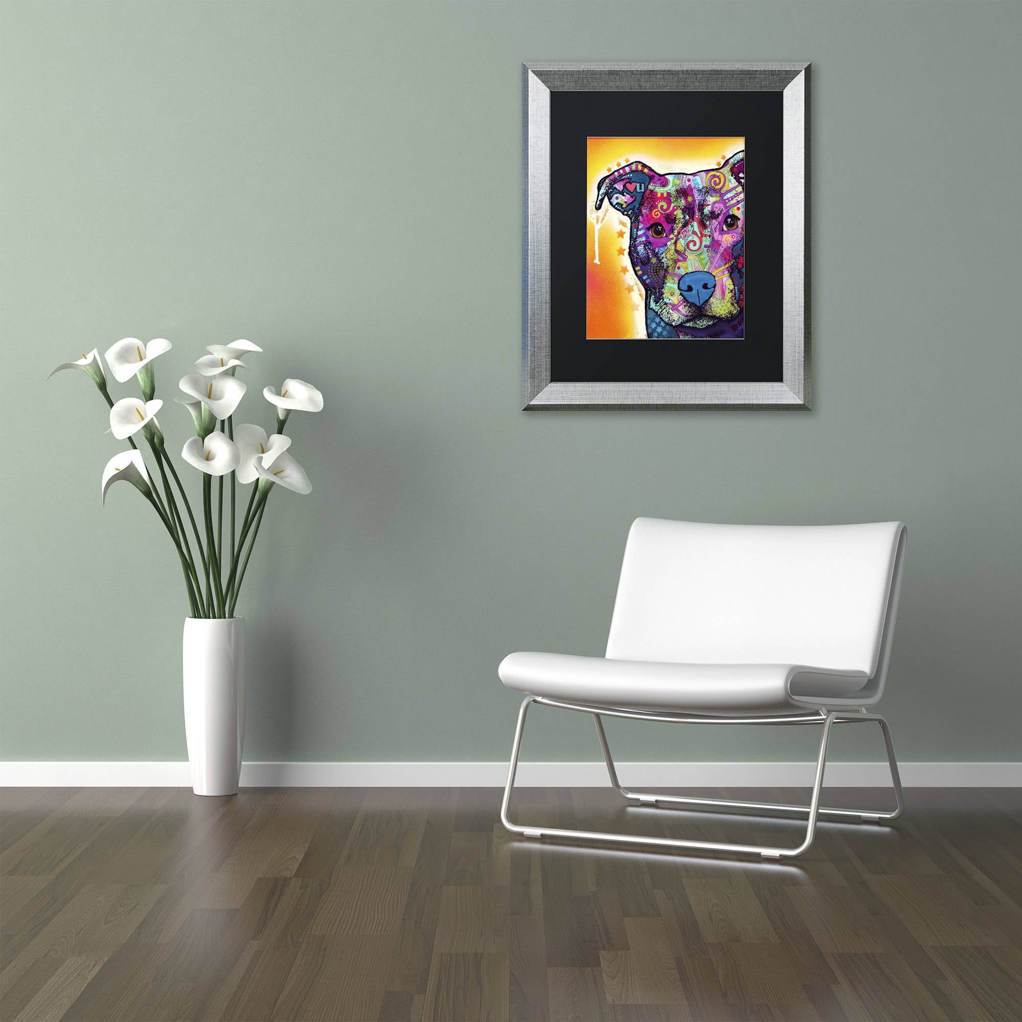 Trademark Fine Art "Heart U Pit Bull" Canvas Art by Dean Russo, Black Matte, Silver Frame
