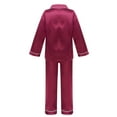 thumbnail image 2 of iEFiEL Unisex Kids Boys Girls Silk Pajamas Outfit Long Sleeve Tops with Pants Set Sleepwear Burgundy 7-8, 2 of 7