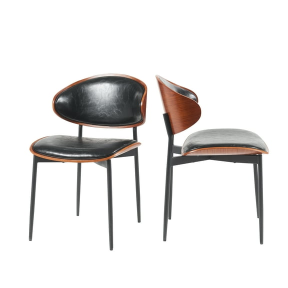 Dining Room Seating Mid-Century Modern Dining Chairs Set of 2 – Italian-Inspired Bentwood Design with Matte Metal Legs & Luxe PU Leather Seating,Kitchen Dining Chairs