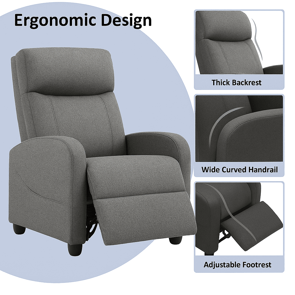 CONCETTA Massage Recliner Sofa Chair, 160° Reclining, Vibration Massage, 275lb Capacity, Grey