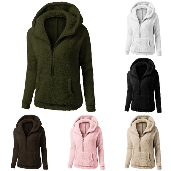 RUTAYY Women's Hoodie Half Zip Turndown Collar Solid Color Long Sleeve Loose Pullover with Front Pocket Green