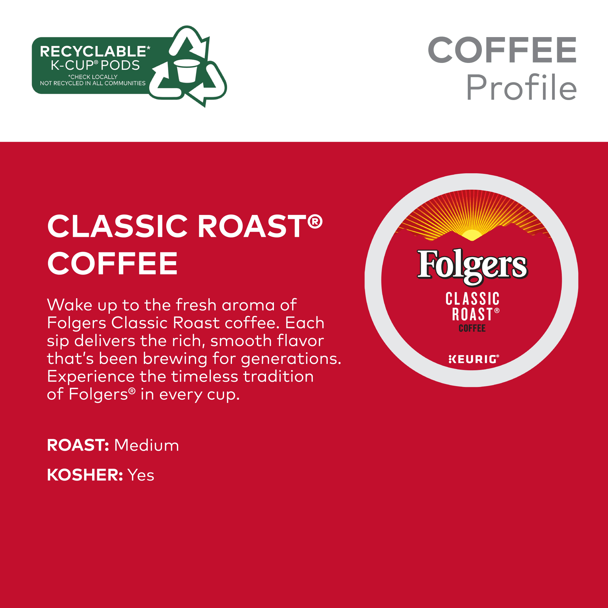 Folgers® Gourmet Selections Classic Roast Coffee K-Cups, 48/Box 5000363378