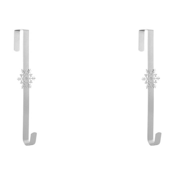 Miommo 2 Pack 15 Inch Over The Door Wreath Hanger, Silver Metal Snowflake Hook Holder for Front Door Christmas Holiday Decorations, Indoor Outdoor