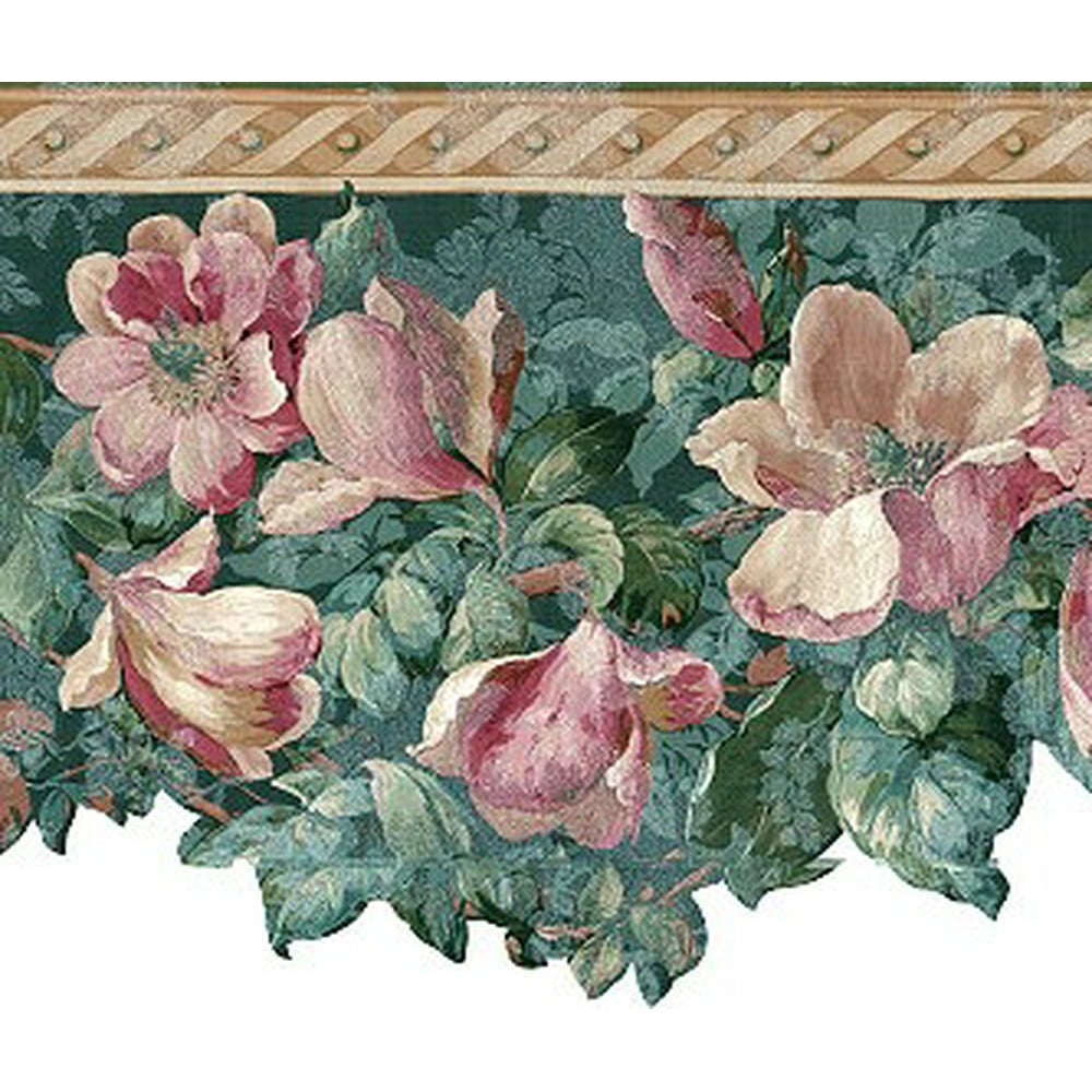 878676 Satin Magnolia Floral Wallpaper Border 592228