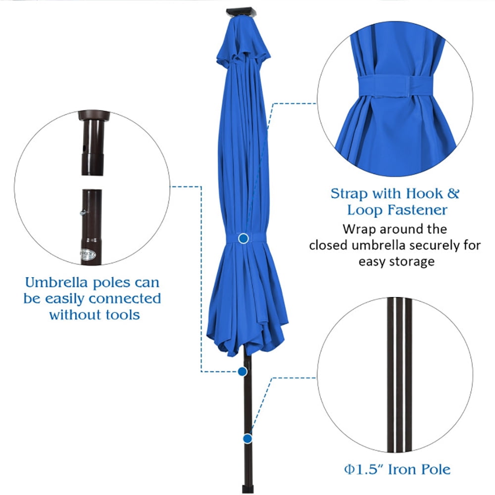 Aimee Lii 10' Solar LED Lighted Patio Market Umbrella Shade Tilt Adjustment Crank, Table Umbrella Outdoor for Patio, Pool, Beach, Blue Aimee Lii 10' Solar LED Lighted Patio Market Umbrella Shade Tilt Adjustment Crank, Table Umbrella Outdoor for Patio, Pool, Beach, Blue