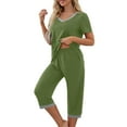 thumbnail image 6 of AWZXDE Women's Capri Pajama Set V Neck Short Sleeve Top with Pockets Casual 7/8 Pants Sleepwear Green,M, 6 of 9