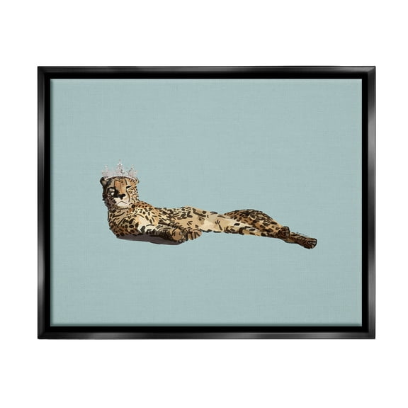 Stupell Industries Royal Leopard with Crown Animals & Insects Painting Black Floater Framed Canvas Art Print Wall Art, 21 x 17