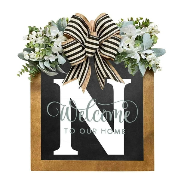 Corona de Madera Personalizada con Apellidos: Placa Colgante para Puerta Principal, Ideal para Todo El Año, con Letras Del Alfabeto de La a A La Z para Decoración Del Hogar y Regalos.