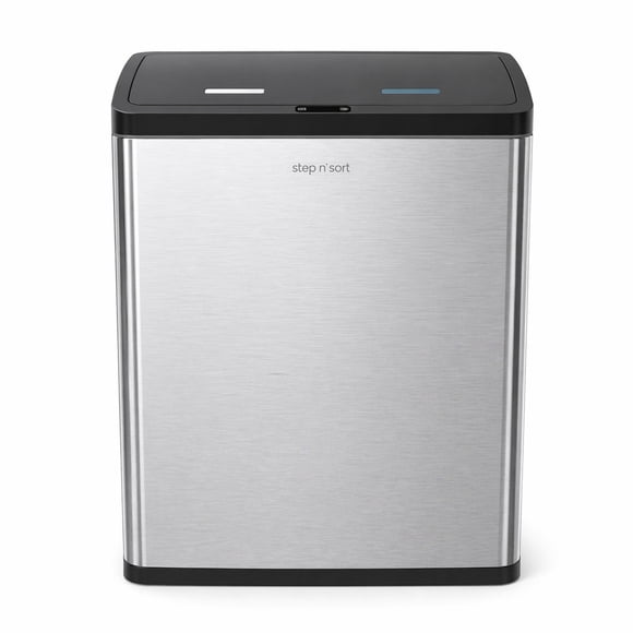 Step N’ Sort 60L Motion Sensor Dual Trash & Recycling Bin – 2 x 30L Touchless Kitchen Garbage Can, Automatic Lid, Fingerprint-Resistant Stainless Steel, Removable Inner Bins
