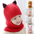 thumbnail image 4 of harmtty Warm 2-5 Years Fox Ear Decor Brimless Solid Color Eyes Exposed Baby Hat Children Autumn Winter Thickened Plush Lining Scarf Hat Costume Accessories Light Pink, 4 of 8
