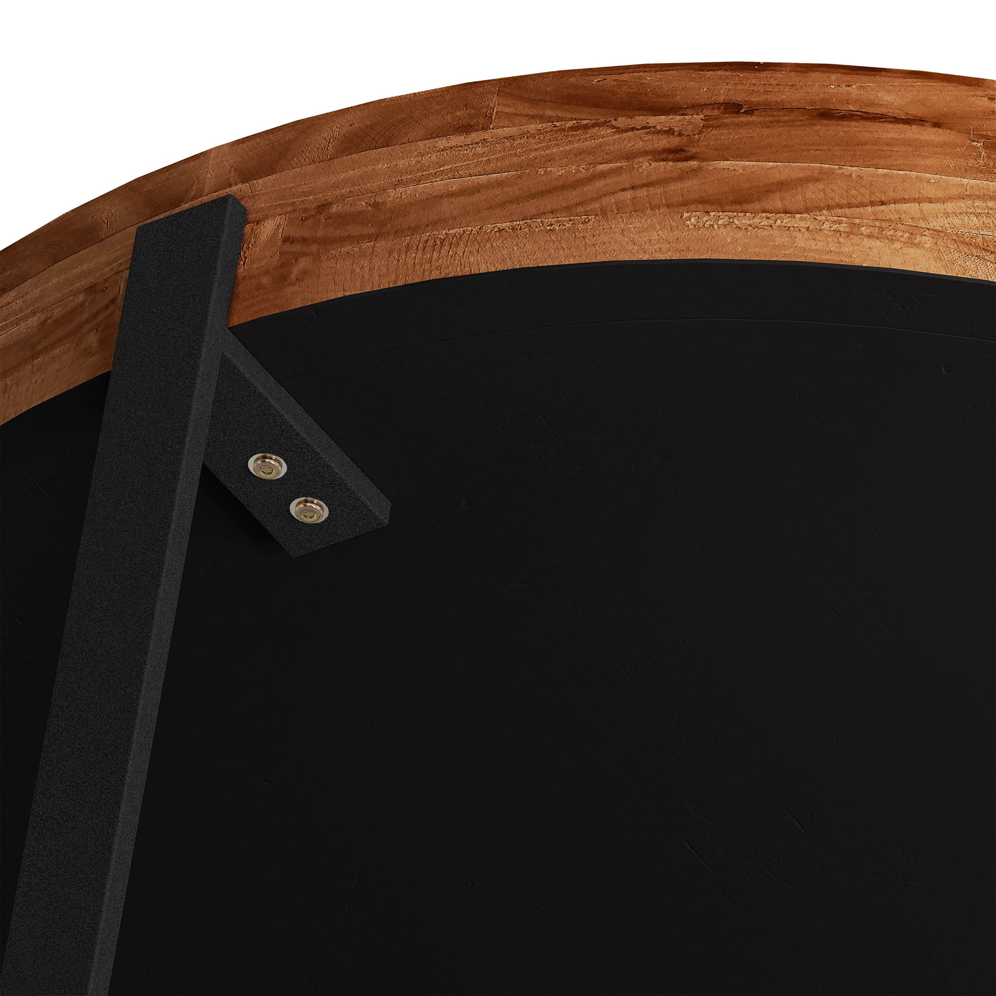 Shunda K Modern Round Wood Coffee Table with Metal Legs, Brown/Black