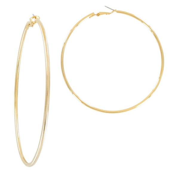 Yellow Gold Tone Mega Pierced Hoop Earrings Big 3" Ladies Adult Female Women
