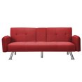 thumbnail image 4 of Convertible Futon Sofa Bed, Modern Sleeper Sofa with Armrest and 2 Cup, Red, 4 of 11
