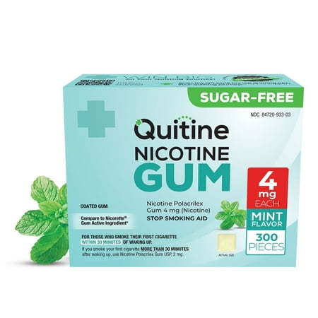 Quitine Nicotine Gum 4mg Classic Mint, 300 Count, Stop Smoking Aid