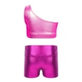 thumbnail image 3 of Oyolan Big Girls Gymnastic Workout Set 2PCS Crop Tops with Shorts 4-16 Years Sequins Dance Outfit Hot Pink 10, 3 of 7