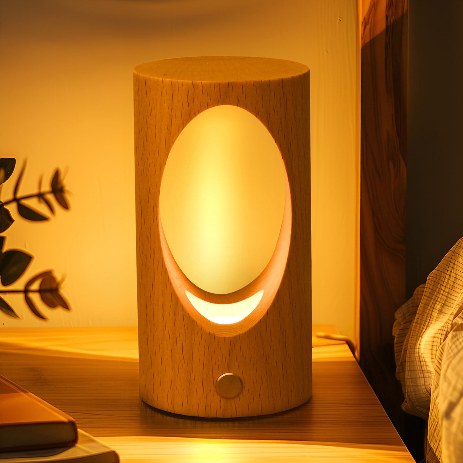 Household Organizer Baby Night Light, LED Bedside Lamp Touch Control Decor Wooden for Bedroom