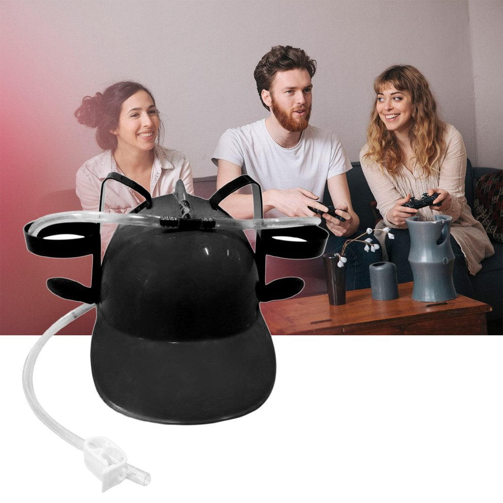 Beer Soda Drinks Guzzler Helmet Drinking Hat Straw Hat Black Party Game Hat