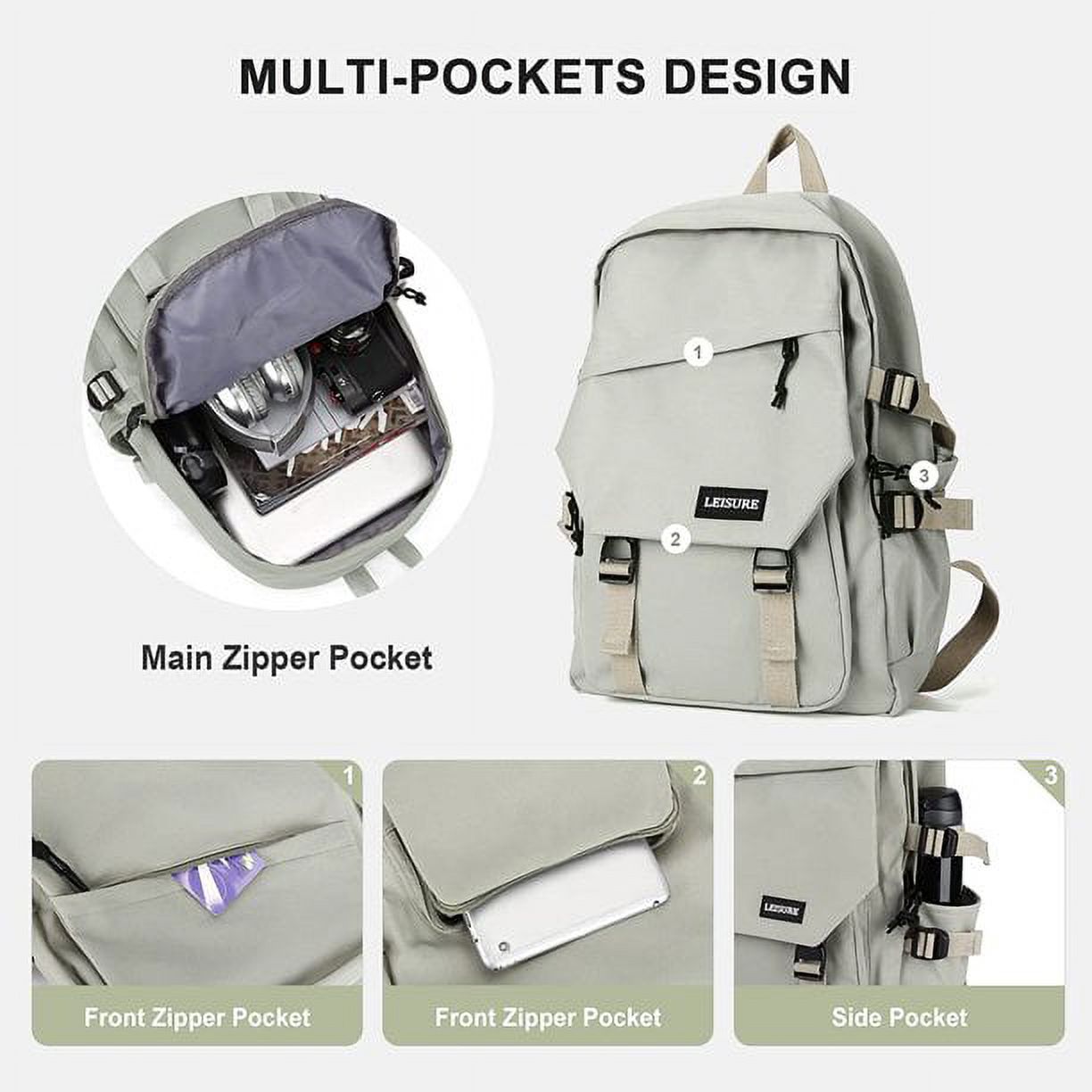 Aesthetic School Backpack Waterproof Black Bookbag College High School Bags for Boys Girls Lightweight Travel Casual Daypack Laptop Backpacks for Men Women - image 3 of 4