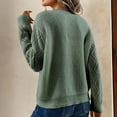 thumbnail image 4 of Herrnalise Women's Cable Cropped Sweater Long Sleeve Crewneck Pullover Knit Jumper Top Green,M, 4 of 4
