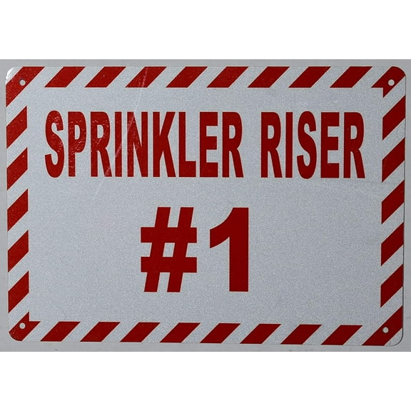 Sprinkler Riser #1 Sign (White, Reflective !!, Aluminium, Size 7X10) (ref-2201)