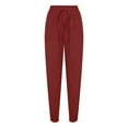 thumbnail image 2 of ATENAR Linen Pants Women,Loose Pants for Womem,Drawstring,Breathable,Solid,Red,M(US:6), 2 of 6