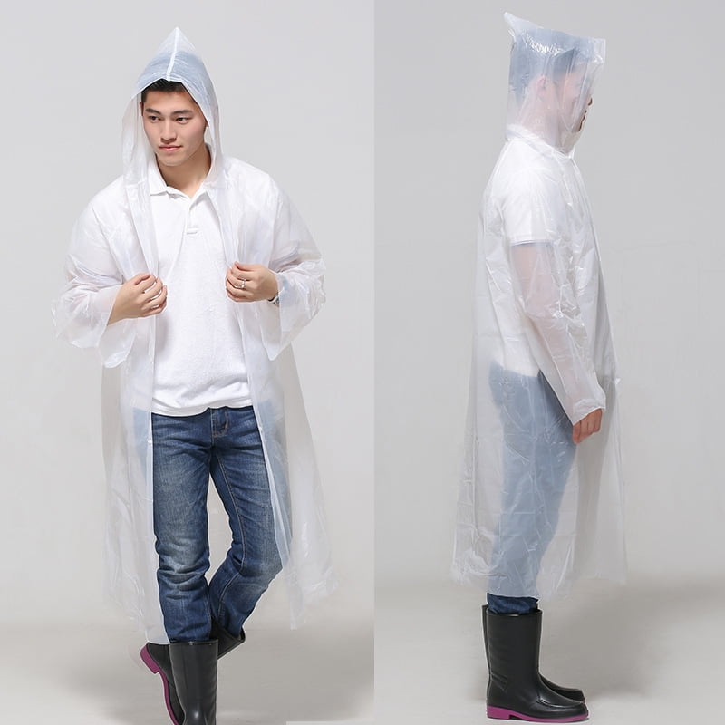 10 Pack Disposable Clear Rain Ponchos with Hood for Adults ...