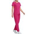 thumbnail image 2 of XUNKUSGA Scrubs for Women Set Soild Color V-Neck Super Stretch Scrub Set Classic V-Neck Full Zip Top and Cargo Pants Womens Scrubs Set with Pockets S-21XL Pink, 2 of 5