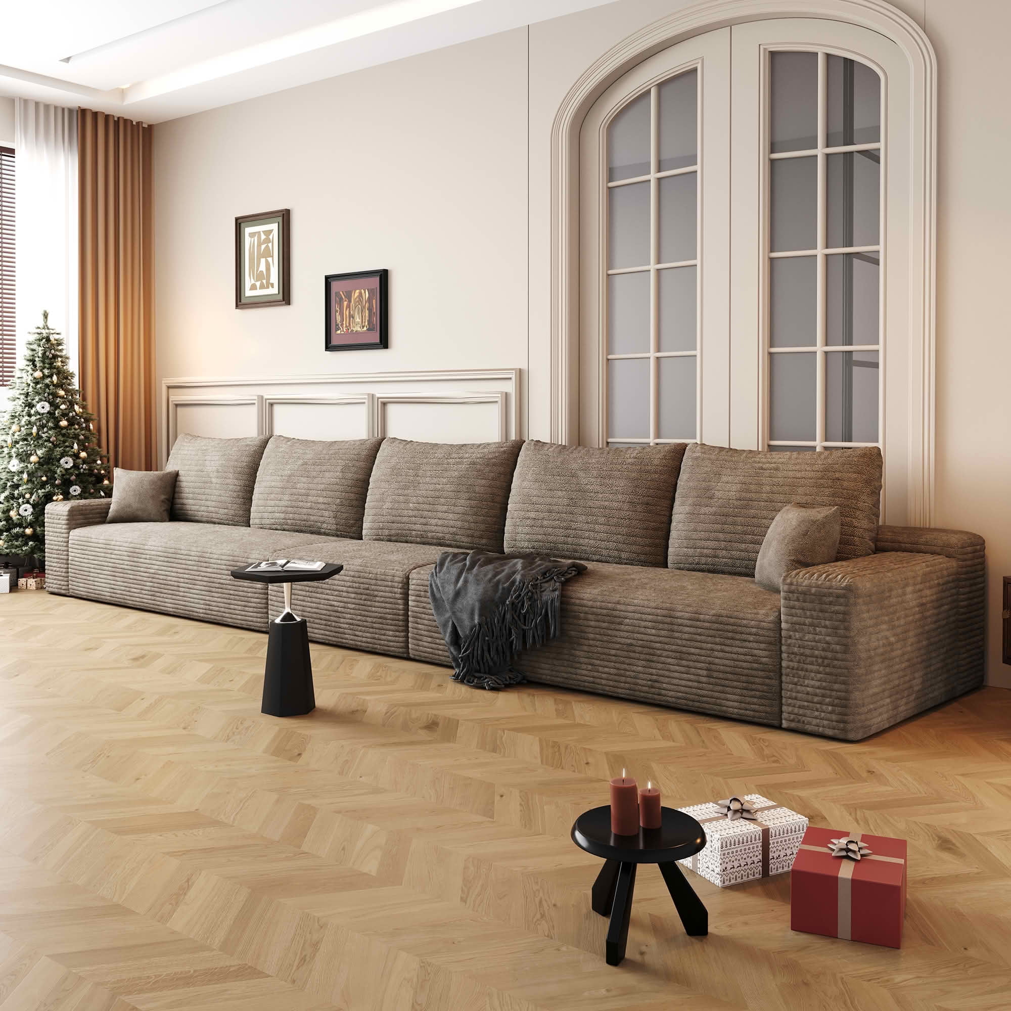 MAYEERTY 168" Cloud Sectional Couch, Deep Seat Modular Sofa, Plush Corduroy Fabric, No Assembly Required, Camel