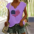 thumbnail image 2 of HEILAU American Flag Graphic T Shirts for Women Plus Size Independence Day Summer Tops V Neck Cap Sleeve Loose Patriotic T Shirts, 2 of 7