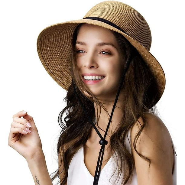 Iguohao Womens Wide Brim Sun Hat With Wind Lanyard Upf Summer Straw Sun Hats For Women