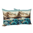 thumbnail image 2 of Ambesonne Lake Throw Pillow Cover Pack of 2, Mountain Scene Icy Tone Floral, 2 Pcs-16"x16", Pale Blue Pastel Brown, 2 of 5