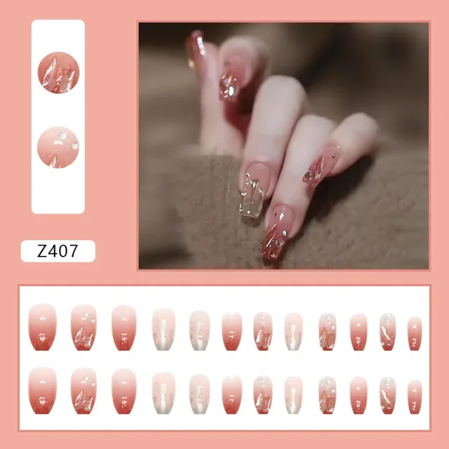 Heallor-Juego de uñas postizas acrílicas reutilizables, 24 piezas, esmalte de uñas oscuro, puntas artísticas artificiales