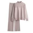 thumbnail image 2 of Usmixi Holiday Sweater Sets for Women Women 2 Piece Outfit Set Winter Turtleneck Soft Knit Pullover Sweater and Wide Leg Pant Lounge Sets Casual Solid Ladies Homewear Set up to 60% off, 2 of 7