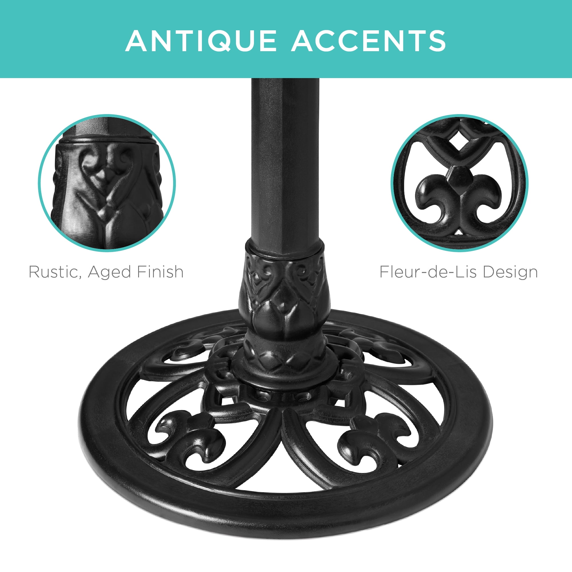 Best Choice Products Outdoor Rustic Pedestal Bird Bath Accent for Garden, Yard w/ Fleur-de-Lis Accents - Black